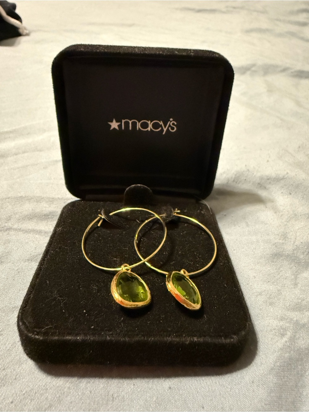 Macy's Gold-Tone Hoop Earrings with Peridot Drop Stones